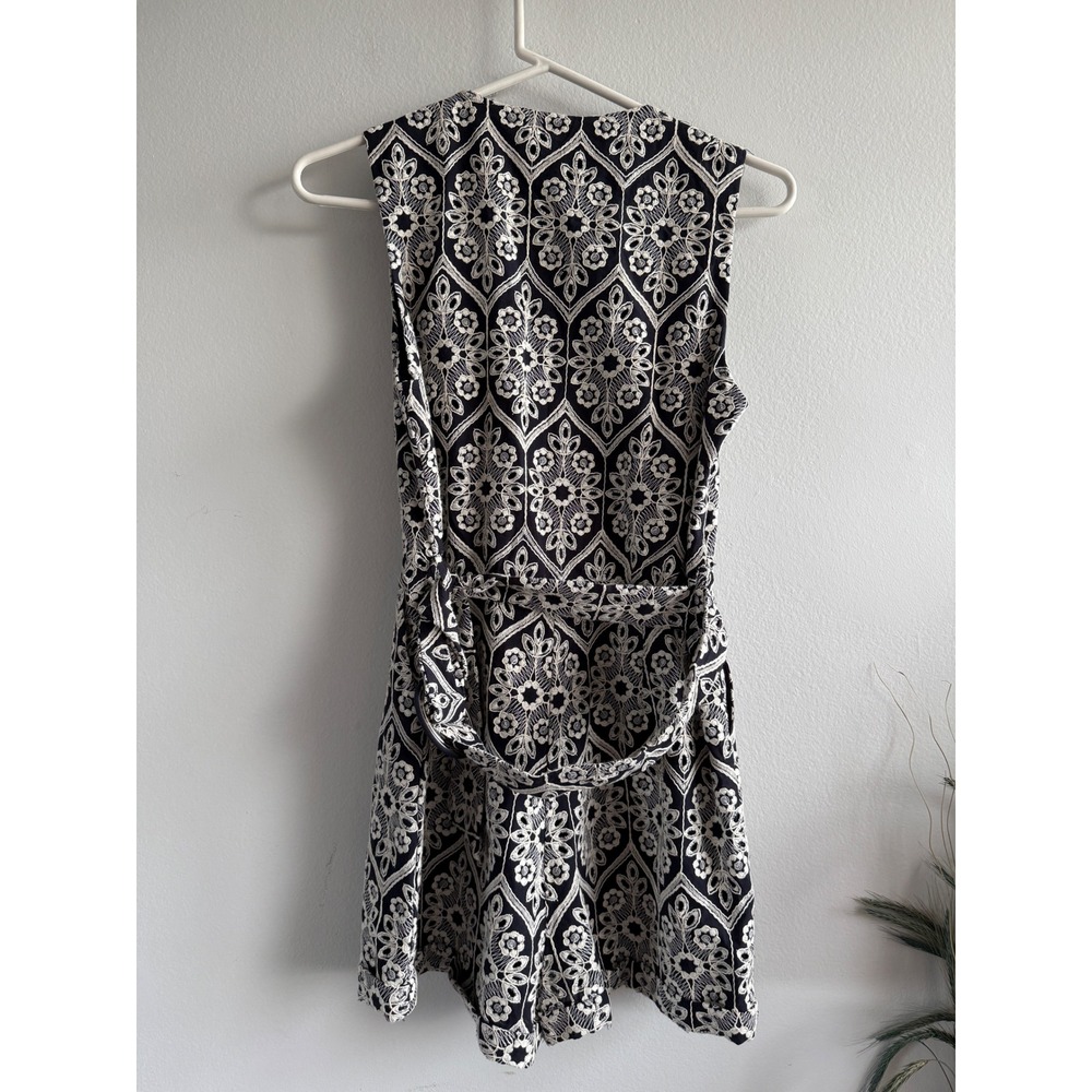 Adelyn Rae Katrina Embroidered Romper Navy White Eyelet Belted V-Neck S